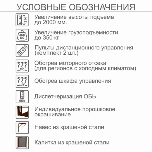 Вертикальный подъемник для инвалидов по ГОСТ ВПМ-01, с увеличением до 2000 мм, с калиткой из каршенной стали, с индивидуальным порошковым окрашиванием, с пультом дистанционного управления , с обогревом моторного отсека (для регионов с холодным климатом), 